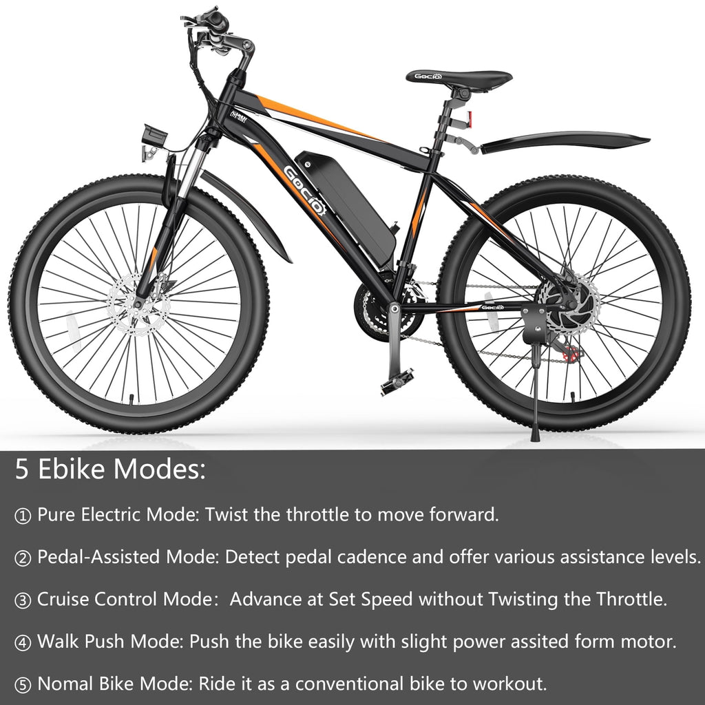 Gocio Peak 750W Electric Bike 26 Electric Bicycle for Adults Max 19.8mph Cruise Control System Ebike, 48V 375Wh Mountain Bike, 21 Speed for Man Woman UL2849 Certified