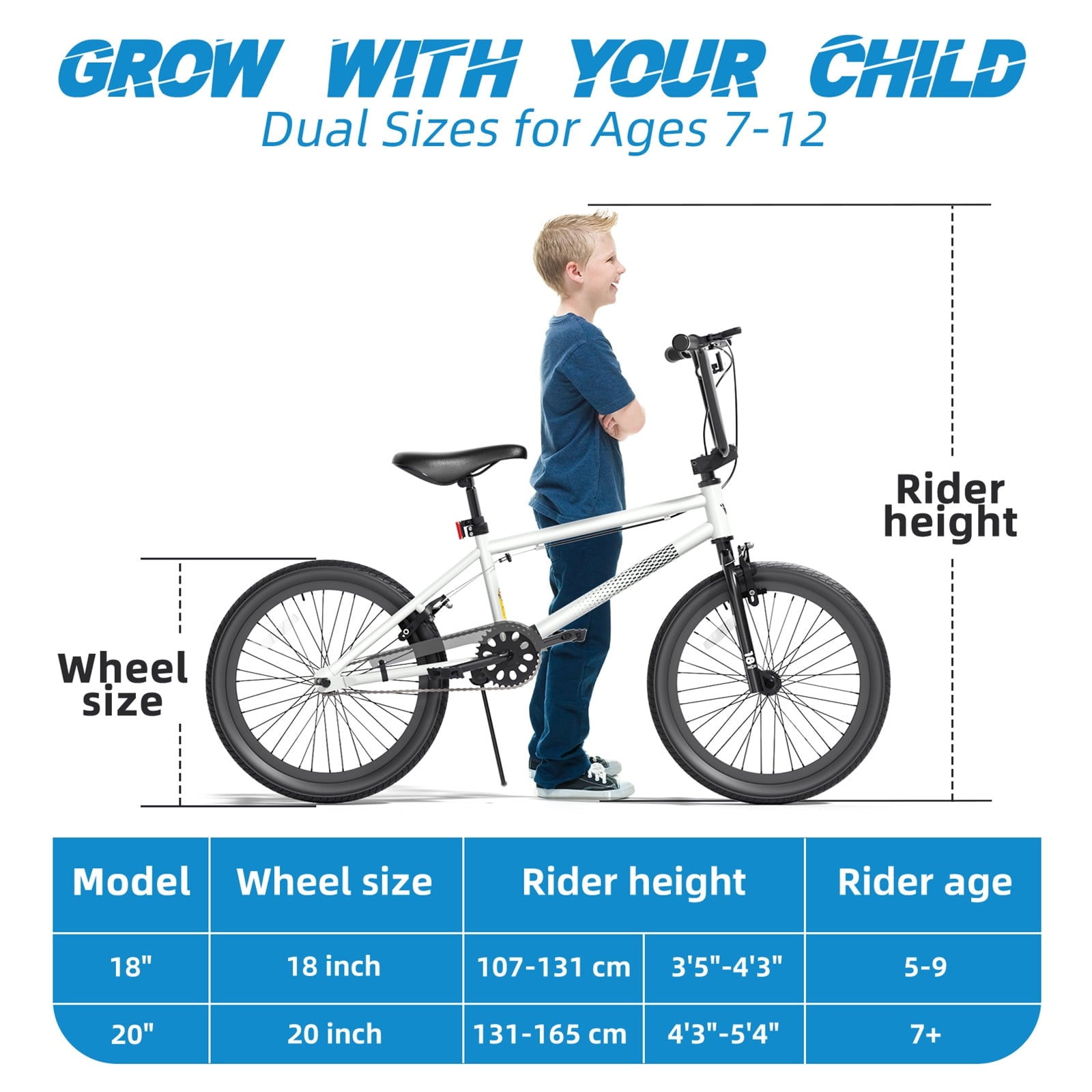 Korimefa Freestyle BMX Bikes, 18 inch Kids Bicycles for 7-12 Years Old Boys Child Tween Teen, with Aluminum Alloy U-Brake, Rear R-Brake, Hand Brake Levers & Front Rear Pedals, White