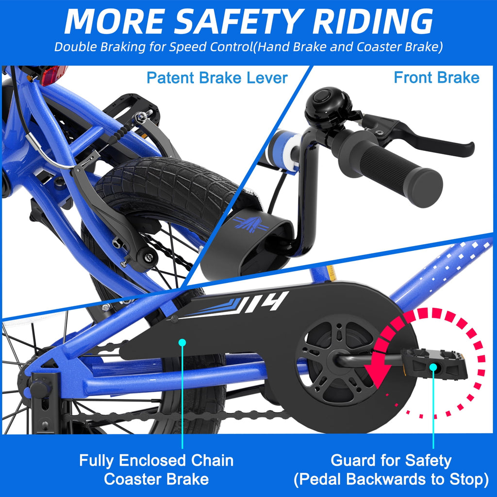 Korimefa Kids Bike, 14 inch Boys Bike BMX Style Bicycle with Training Wheels Coaster Brake for 4 5 6 7 Years Old Toddlers Boys , Blue