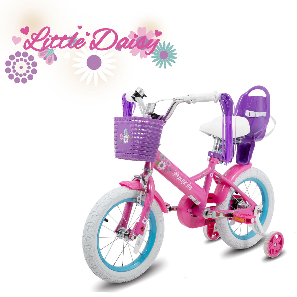 JOYSTAR Little Daisy 14 Inch Kids Bike for 3 4 5 Years Girls with Handbrake Children Princess Bicycle with Training Wheels Basket Streamer Toddler Cycle Bikes Blue