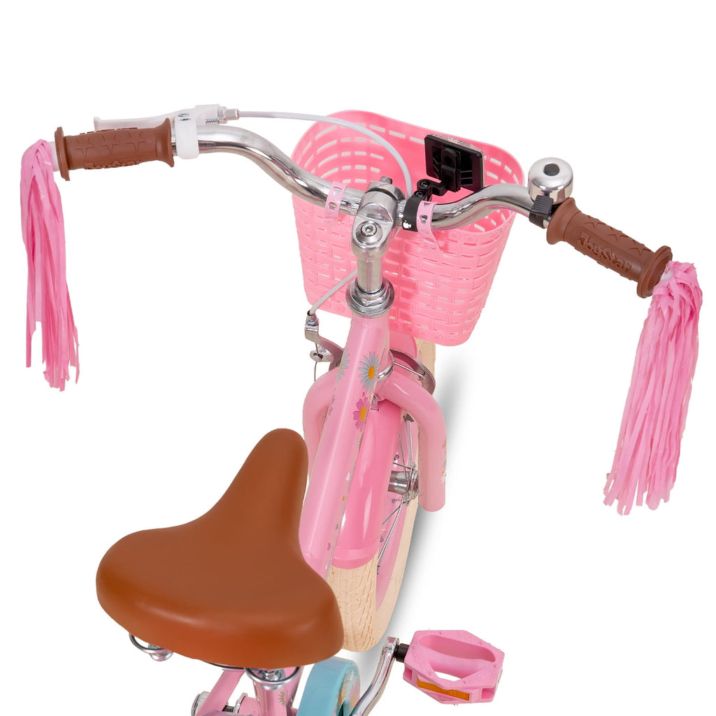 JOYSTAR Little Daisy 14 Inch Kids Bike for 3 4 5 Years Girls with Handbrake Children Princess Bicycle with Training Wheels Basket Streamer Toddler Cycle Bikes Blue
