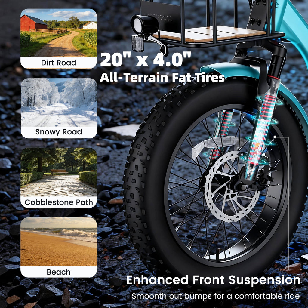MOONCOOL Folding Electric Tricycle for Adults, 20 x 4 Fat Tire Electric Trike, 48V Peak 1092W  Electric Bicycle, 3 Wheels 7 Speed Ebike w/ 14.5Ah Removable Battery& Speed Differential Mechanism