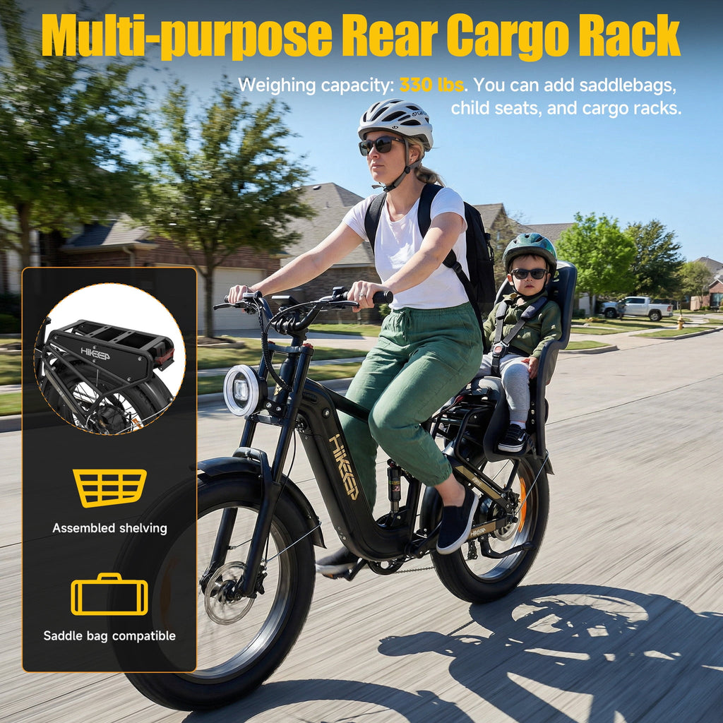 HiKeep Electric Bike for Adults, 2000W 4000W Peak Motor, 48V 25Ah Removable Lithium Battery, 26x4 Fat Tire E-Bike, 7-Speed Shimano, Full Suspension, Rear Rack, UL 2849, Black