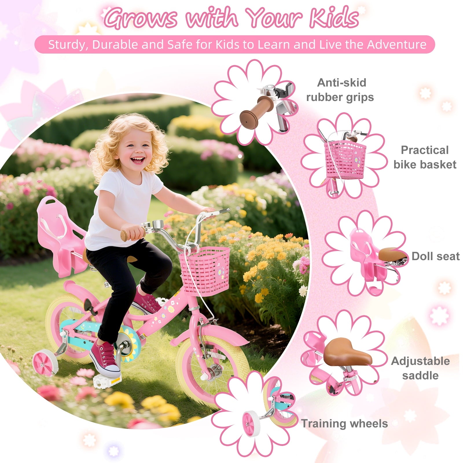 XJD 12 inch Kids Girls Bike for Ages 2-4 Years Child With Training Wheel 12 Children Bicycle With Handbrake Basket Toddler Cycle Bikes Pink
