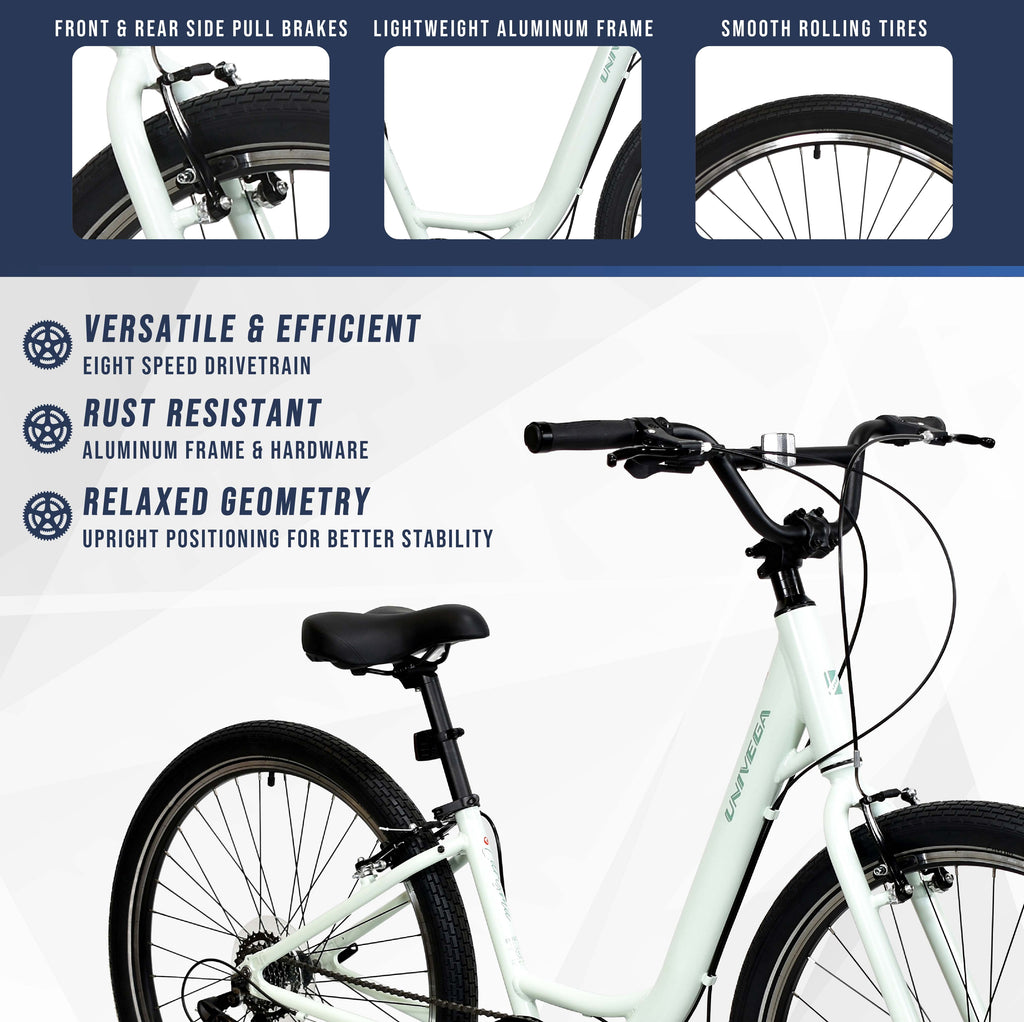 27.5 Univega Carisma Step Thru Comfort Hybrid Adult Bicycle, Fits Rider 5'2 - 5'6, Unisex, Sage Green