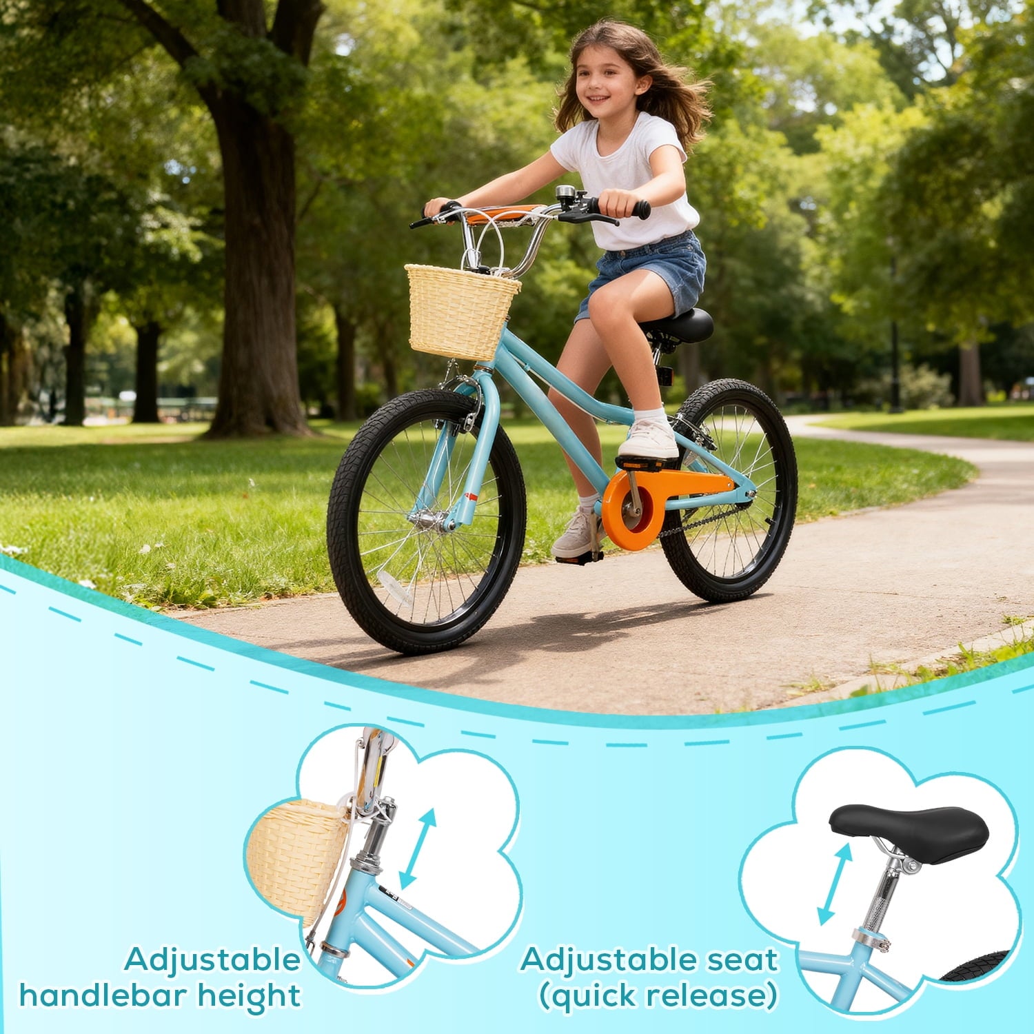 Hykolity Kids Bike Boy Girl Bicycle 16 inch for Children Age 4-7 Years Old Height 41-53 in Child Sport Bike Includes Training Wheel Basket Peach Pink