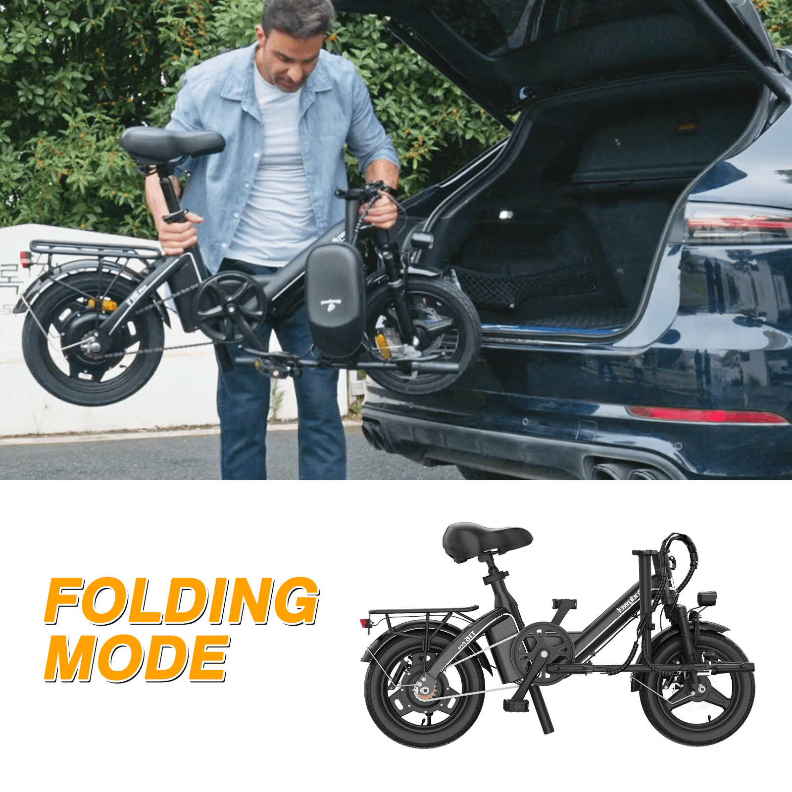 Bodywel Foldable Electric Bike for Adults and Teens, 14 Electric Bicycle with Peak 500W Motor, 36V 10Ah Battery, Commuting Mini Ebike, E Bike, UL2849