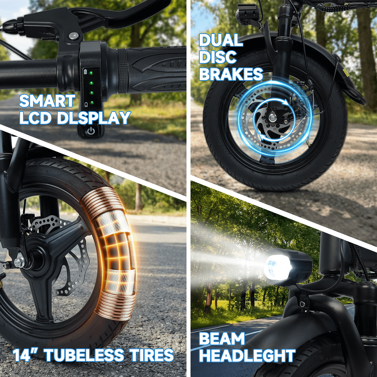 XKJ Electric Bike for Adults, Ebike, Electric Bicycle with 48V 12AH Battery,14 Folding Ebike for Teens, 21MPH,20+ Miles(MAX),500W Motor,Multi-Shock Absorption,Mini E Bikes with Baskets,UL2849