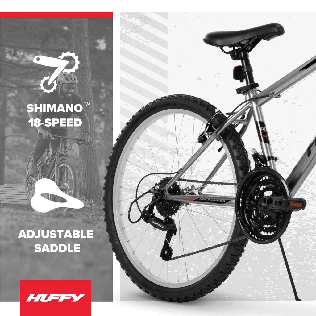 Huffy 24” Rock Creek Mountain Bike, Fits Riders 58” - 70”, Gray, Youth, Boy’s