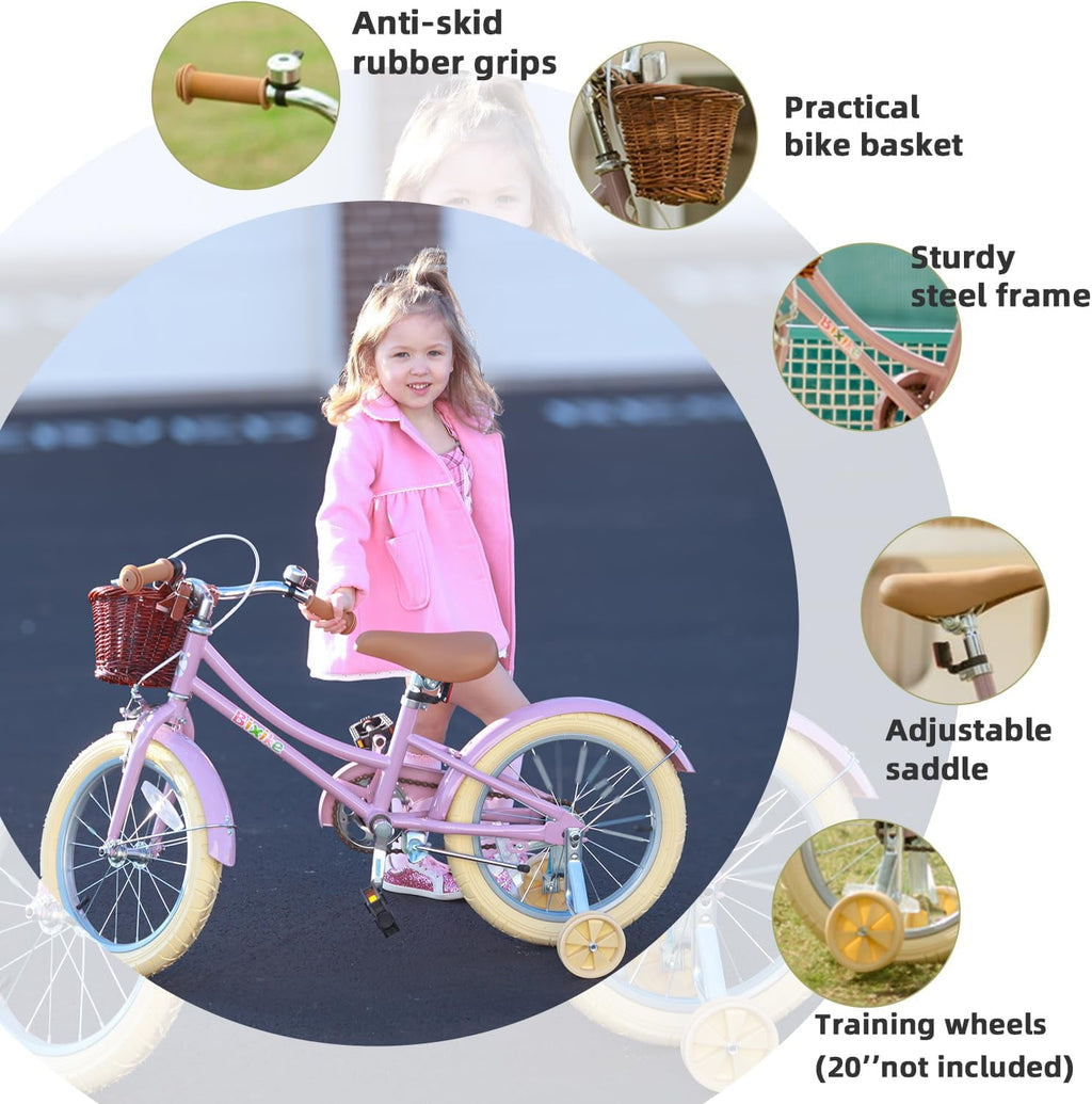 ACEGER 16 Inch Girls Bike with Basket, Purple, Training Wheels, Ages 4-8