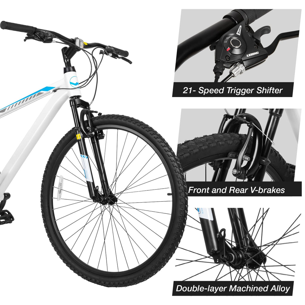 Hykolity 29 inch Mountain Bike 29r MTB Sport Bicycle Large Bike Full Suspension Lightweight Outdoor Cycling for Adult Men Woman - Pale White