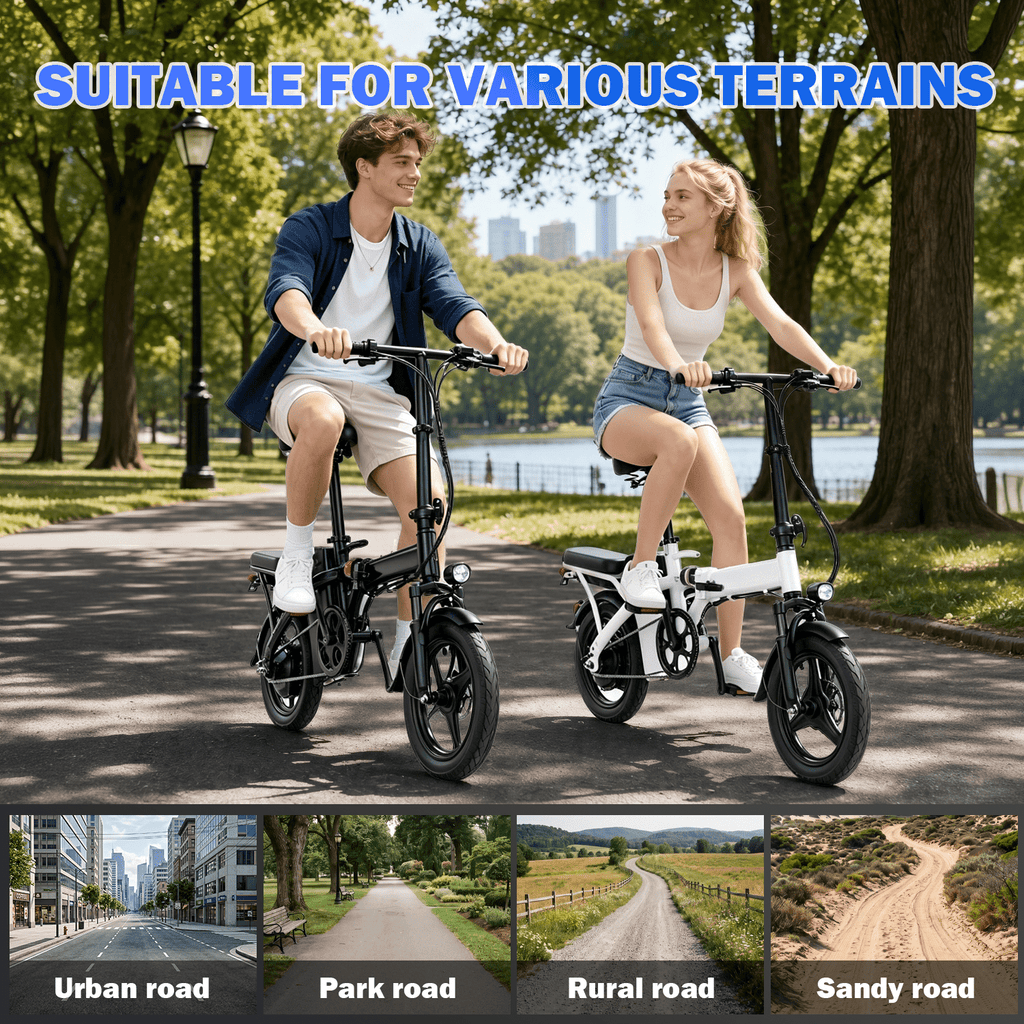 OwnGold 14IN Folding Electric Bicycles for Adults Teens with Basket,500W Peak Motor Up to 20 mph Range 30 Miles,36V 12Ah Removable Battery,Commuter/Shopping Mini Ebike,UL 2849