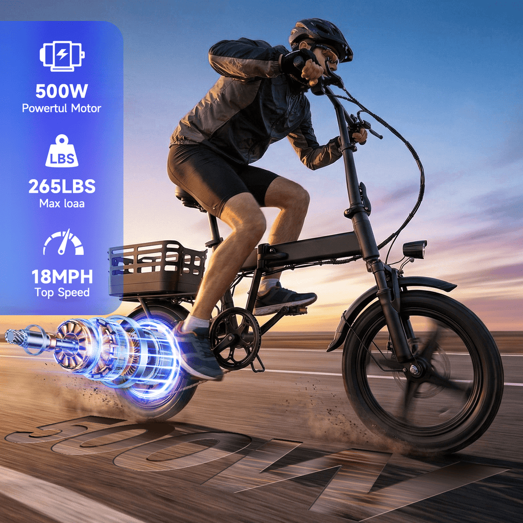 XKJ Electric Bike for Adults, Ebike, Electric Bicycle with 48V 12AH Battery,14 Folding Ebike for Teens, 21MPH,20+ Miles(MAX),500W Motor,Multi-Shock Absorption,Mini E Bikes with Baskets,UL2849
