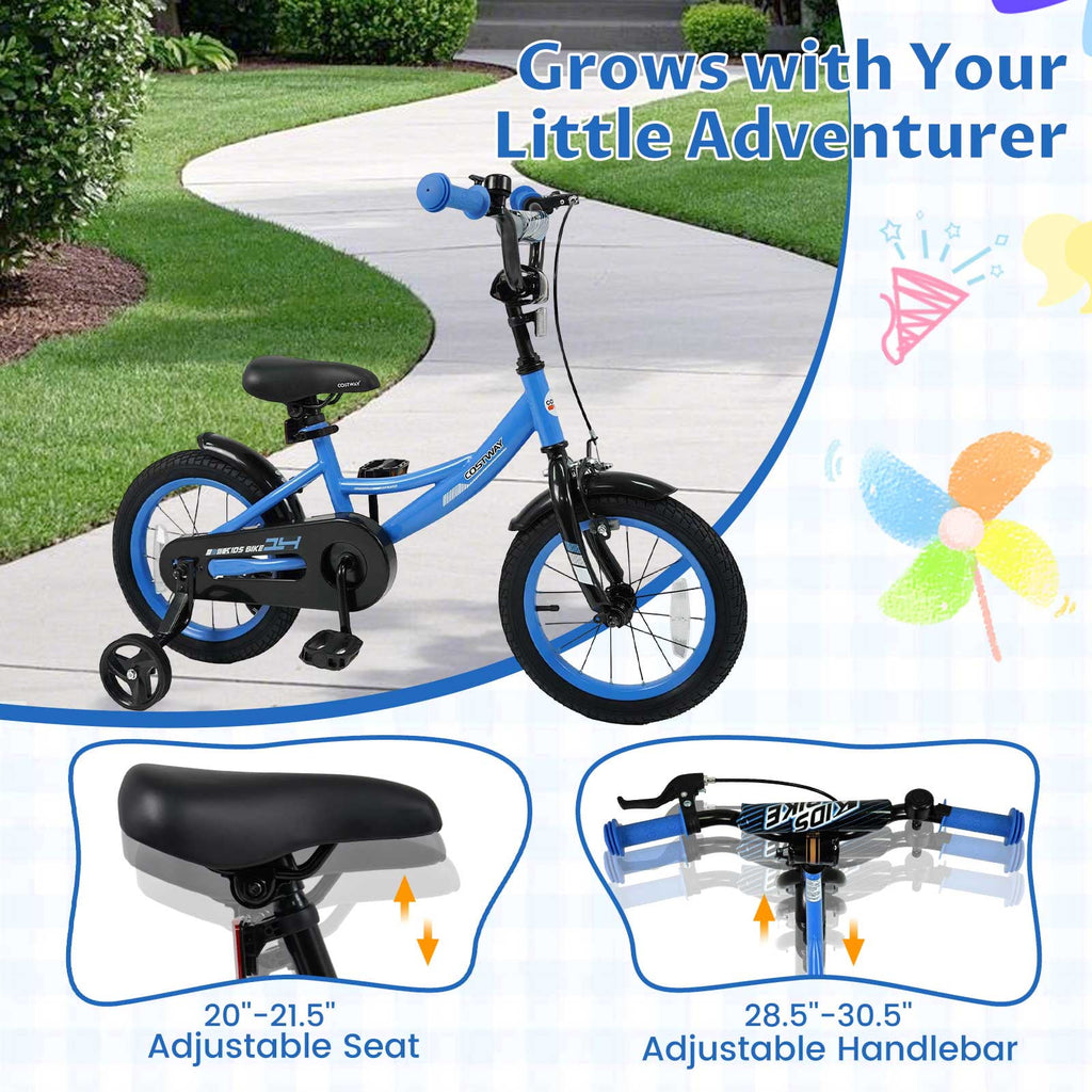 Costway 18 Inch Kids Bike with Training Wheels Dual Brakes Adjustable Seat Handlebar Height