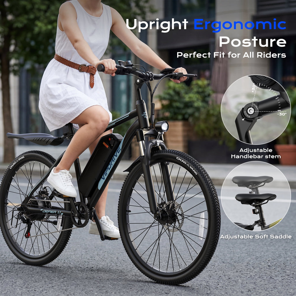 VIPDRIVE Electric Bike for Adults, 26'' 750W Peak Ebike, 48V 7.8AH Removable Battery，Up to 40 Miles 20MPH Electric Mountain Bike，Front Fork Suspension，UL2849
