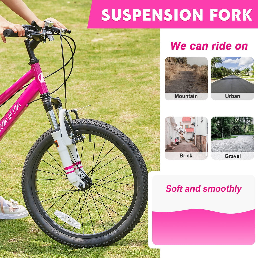AVASTA 20'' Big Kids Mountain Bike for Age 6 7 8 9 10 11 12 Years Old Boys Girls Teen with Suspension Fork Front & Rear Dual Hand Brakes 6 Speeds Drivetrain, Green