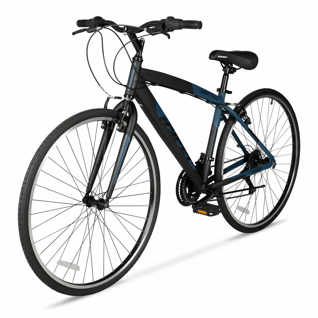 Hyper Bicycles 700c Men's Spin Fit Hybrid Bike, Adults Ages 14+, Black/Blue