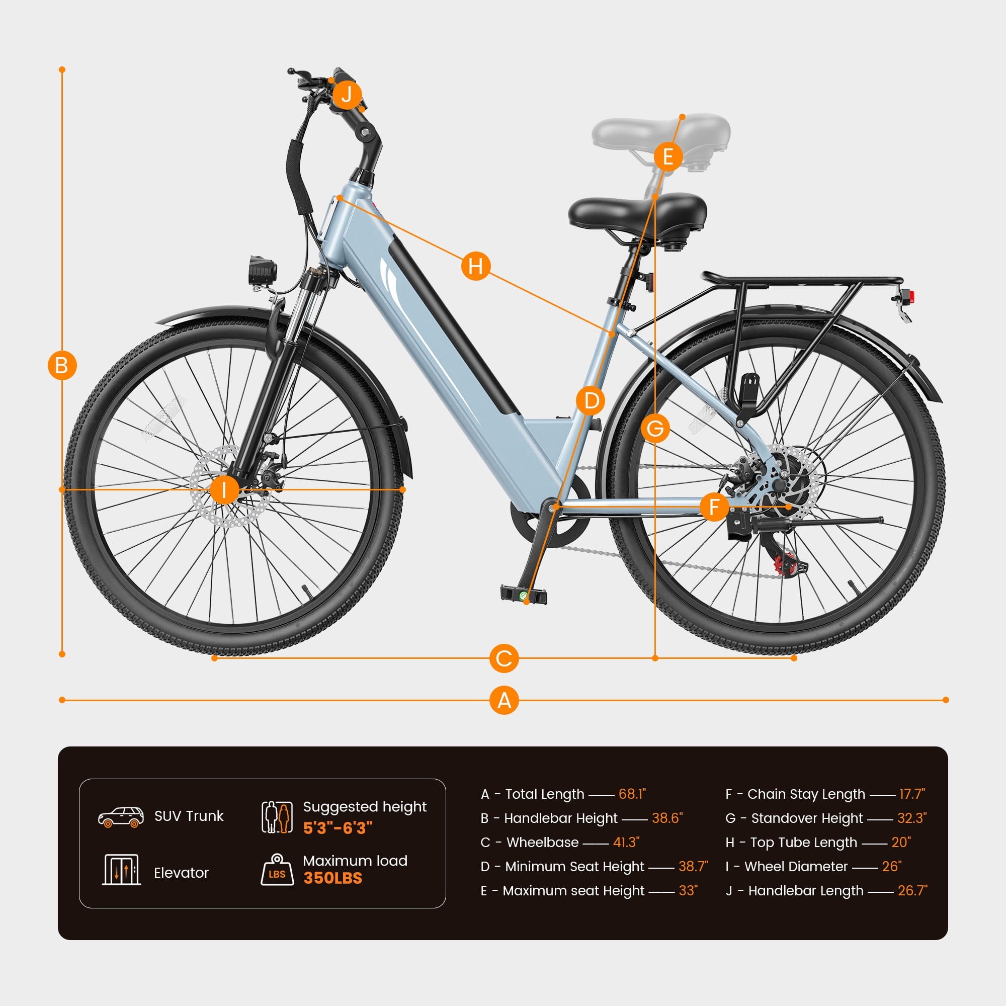 Actbest 26 Electric Bike for Woman, Peak 1200W Motor, 48V 15Ah Battery , 7-Speed, Front Suspension & LCD Display, Wide saddle suitable for women riders, Mountain EBike for Adults