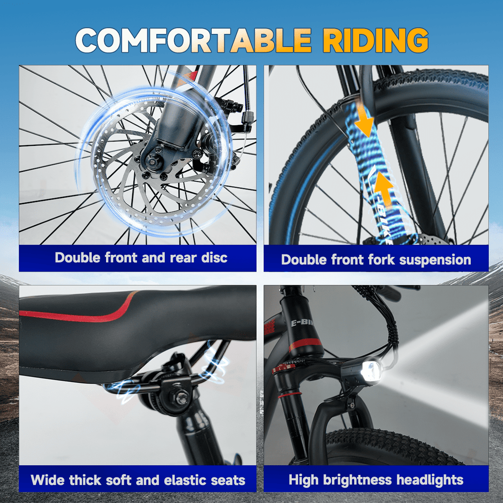 BroPath Electric Bike for Adults,26”Electric Mountain Bike 576Wh Internal Battery & LCD Display, with 7-Speed, 25MPH,Ebike,Full Suspension, 800W (Peak) Motor Commuter Electric Bicycle,UL2849