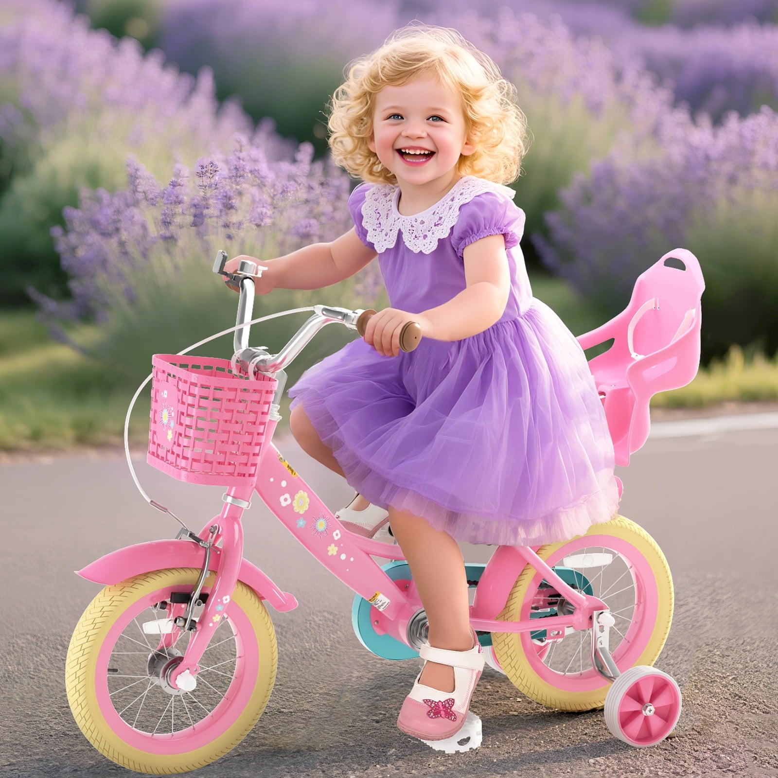 XJD 12 inch Kids Girls Bike for Ages 2-4 Years Child With Training Wheel 12 Children Bicycle With Handbrake Basket Toddler Cycle Bikes Pink