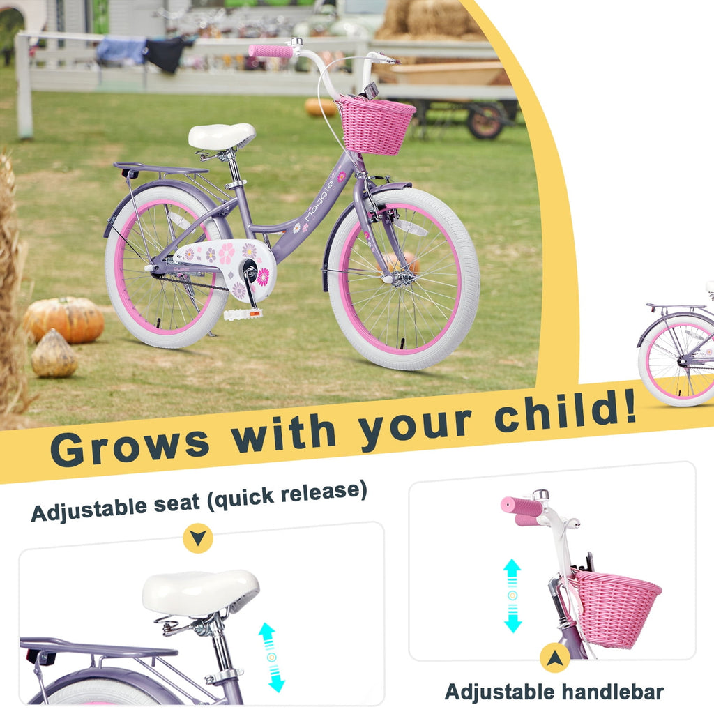 Glerc Maggie 14 inch Kids Girls Bike for Ages 3-5 Years Old Children, Princess Style Kids Bicycle with Doll-Seat & Basket & Training Wheels, Pink