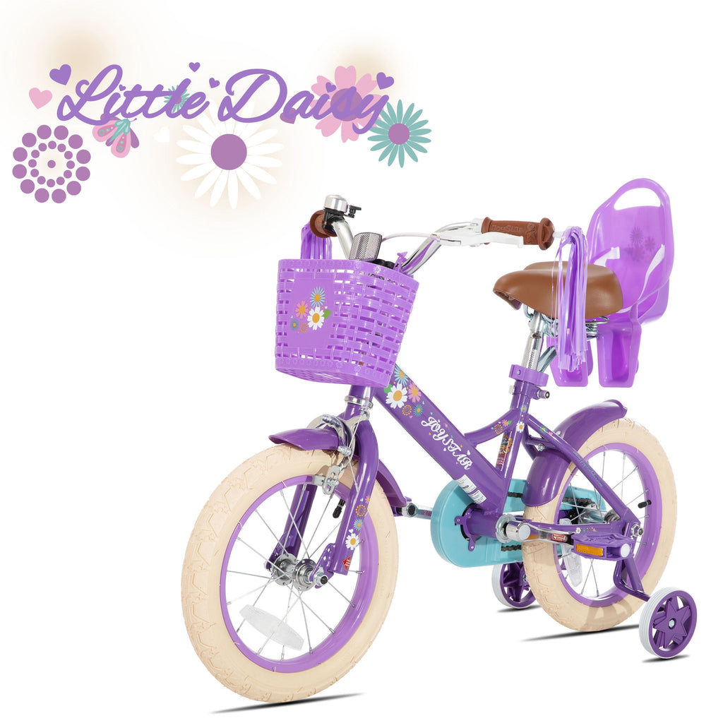 JOYSTAR Little Daisy 14 Inch Kids Bike for 3 4 5 Years Girls with Handbrake Children Princess Bicycle with Training Wheels Basket Streamer Toddler Cycle Bikes Blue