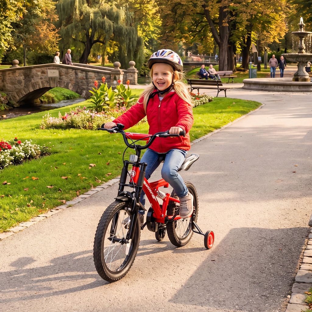 Fenbeli 18 Inch Kids Bike with Training Wheels for Girls Boys Ages 6-9, Red