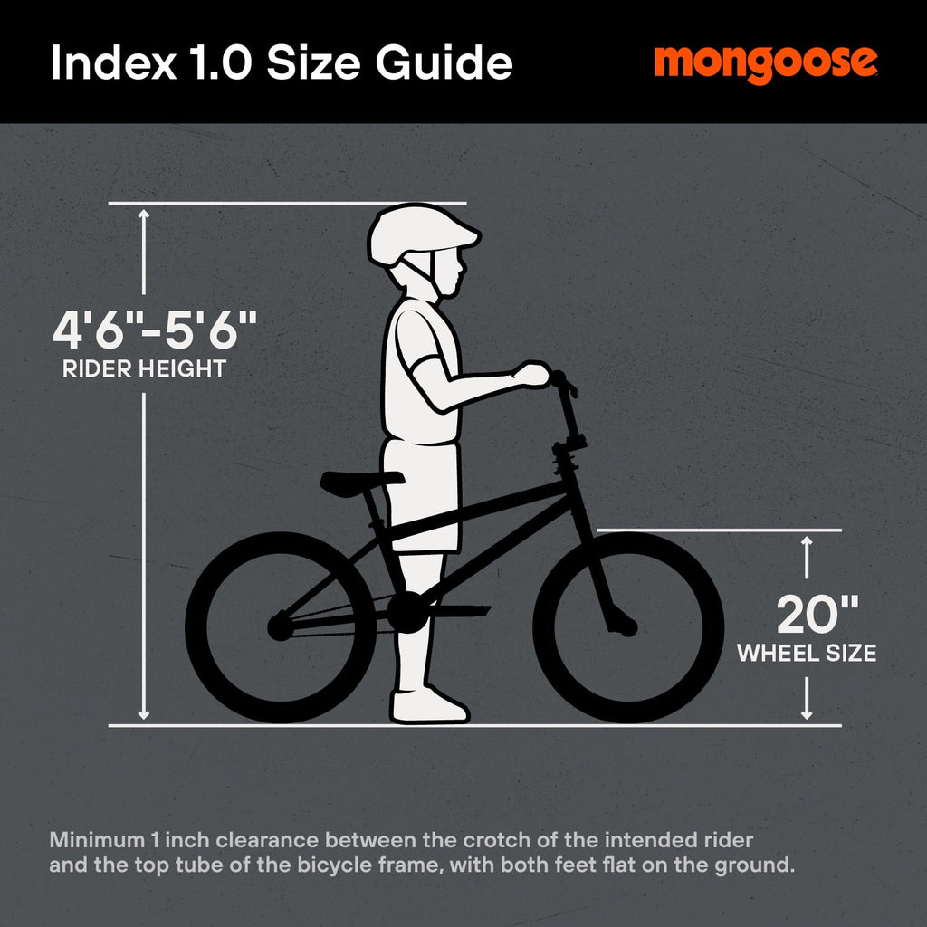 Mongoose Index 1.0 BMX Freestyle Bike, 20-Inch Wheels, Single Speed, Gray
