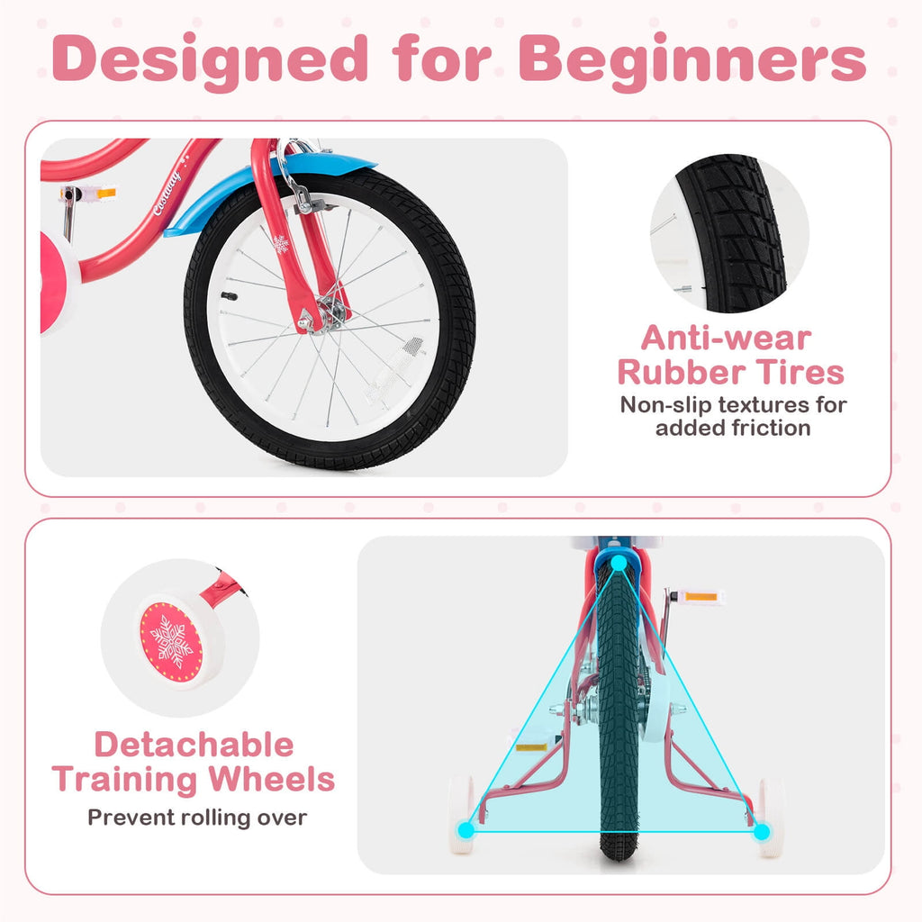 Costway 18 Inches Kids Bicycle with Training Wheels & Basket for Girls Age 4-8 Years Pink