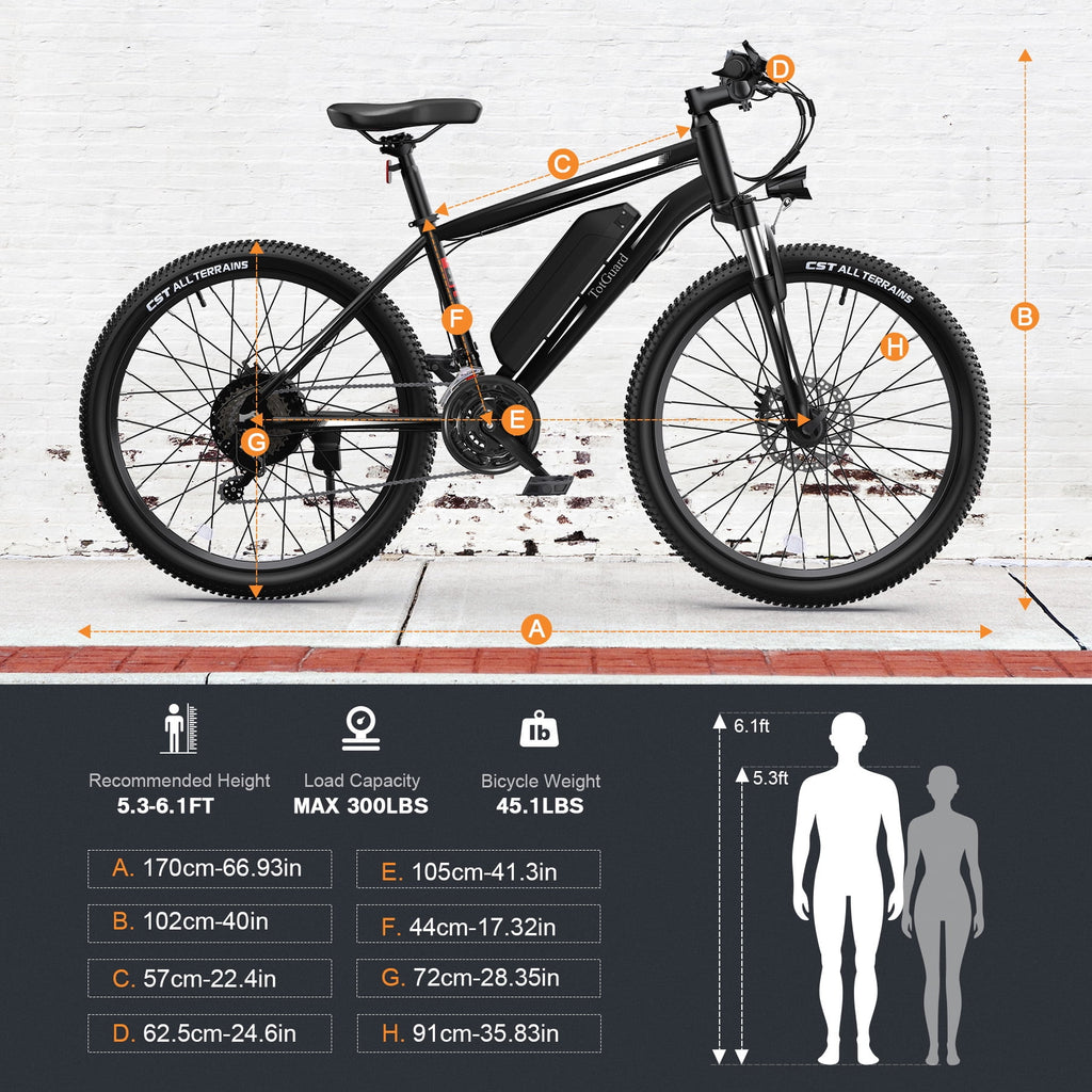 TotGuard Electric Bike for Adults, 26 Ebike 350W Adult Electric Bicycles, Electric Mountain Bike with 36V 10.4Ah Battery, Suspension Fork, Shimano 21 Speed Gears