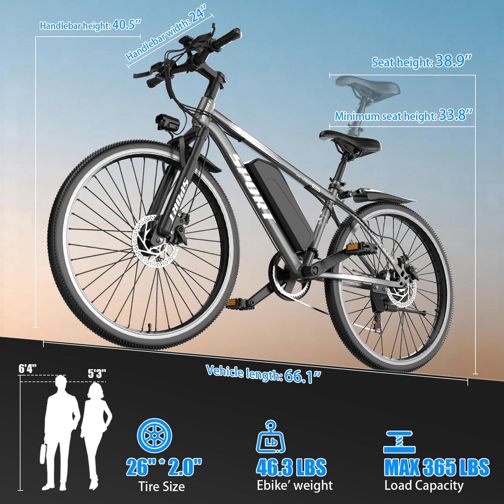 1500W Peak 750W Electric Bicycle 48V 15Ah,26'' Mountain Ebike 30MPH 65Miles Range,Removable Battery Adult Electric Bike UL2849