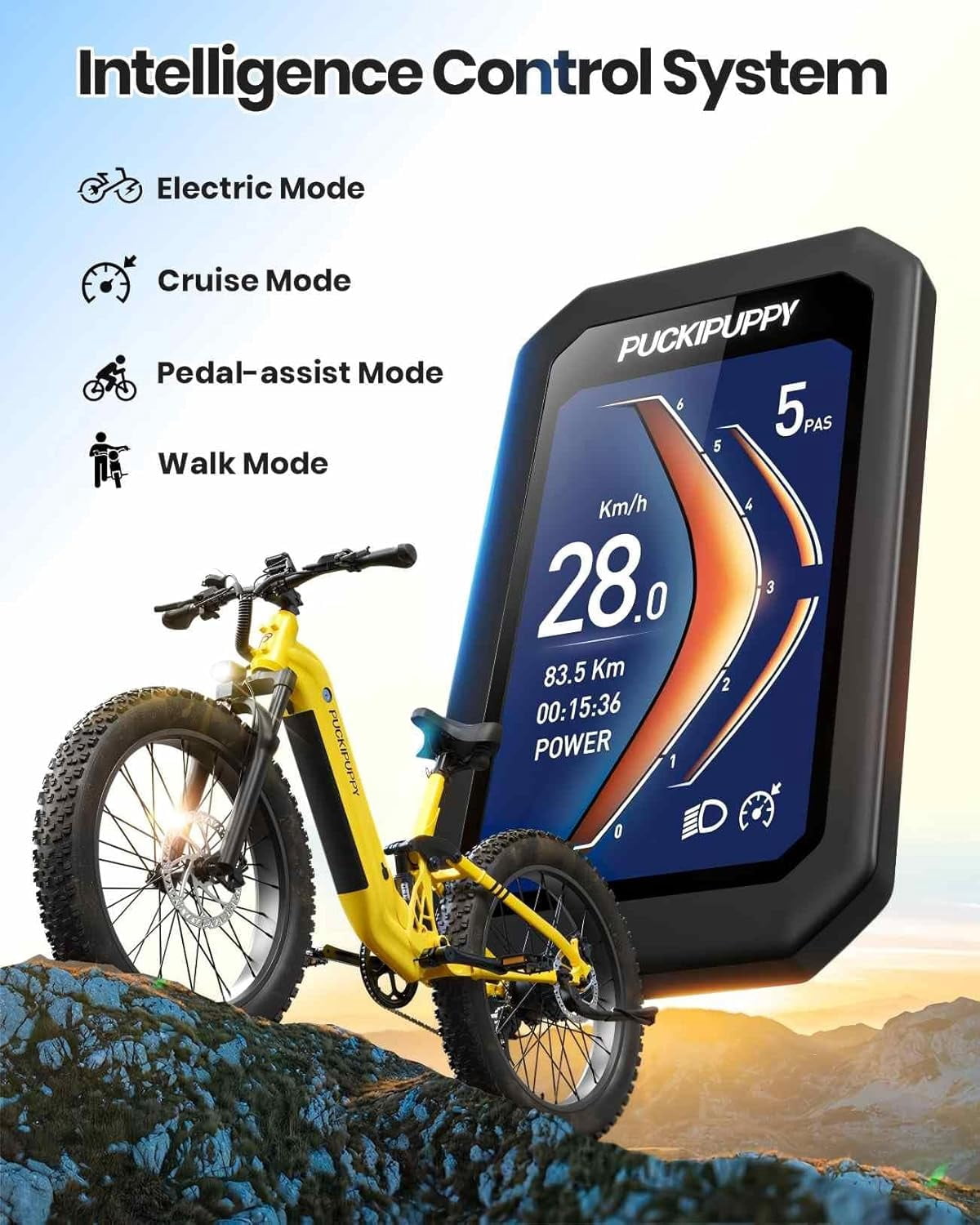 PUCKIPUPPY Electric Bikes for Adults 26 Step-Thru Ebikes 960W Peak Motor 80Miles Range 28mph Max Speed 48V 20AH Battery Full Suspension Fat Tire Mountain E Bike 7 Speed, Comply with UL2849 By SGS