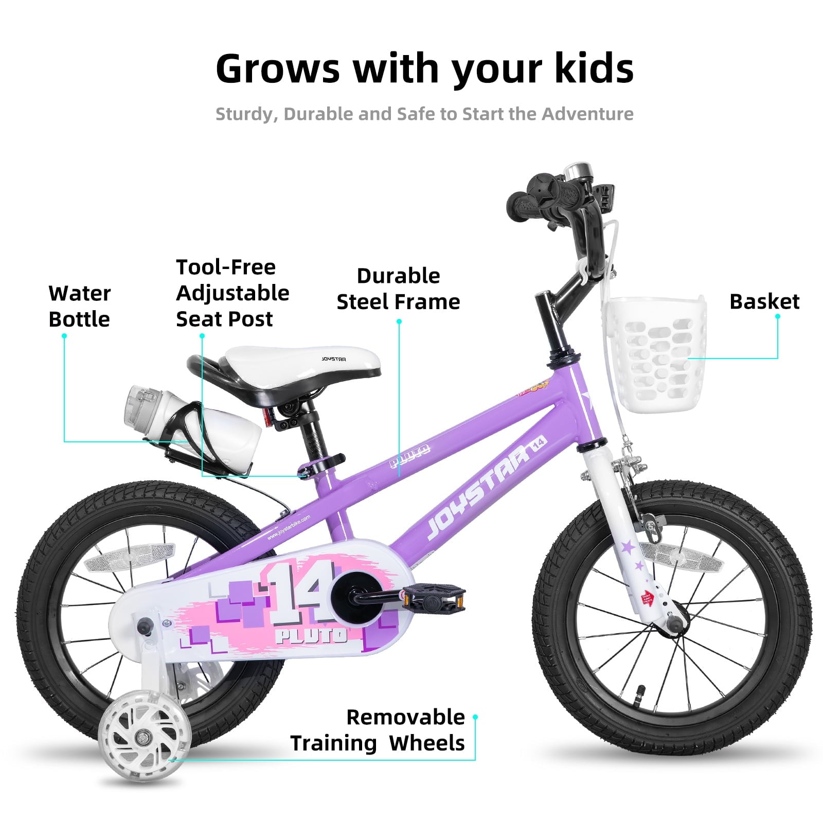 JOYSTAR Pluto Kids Bike with Training Wheels for 14 inch Bike, Gray