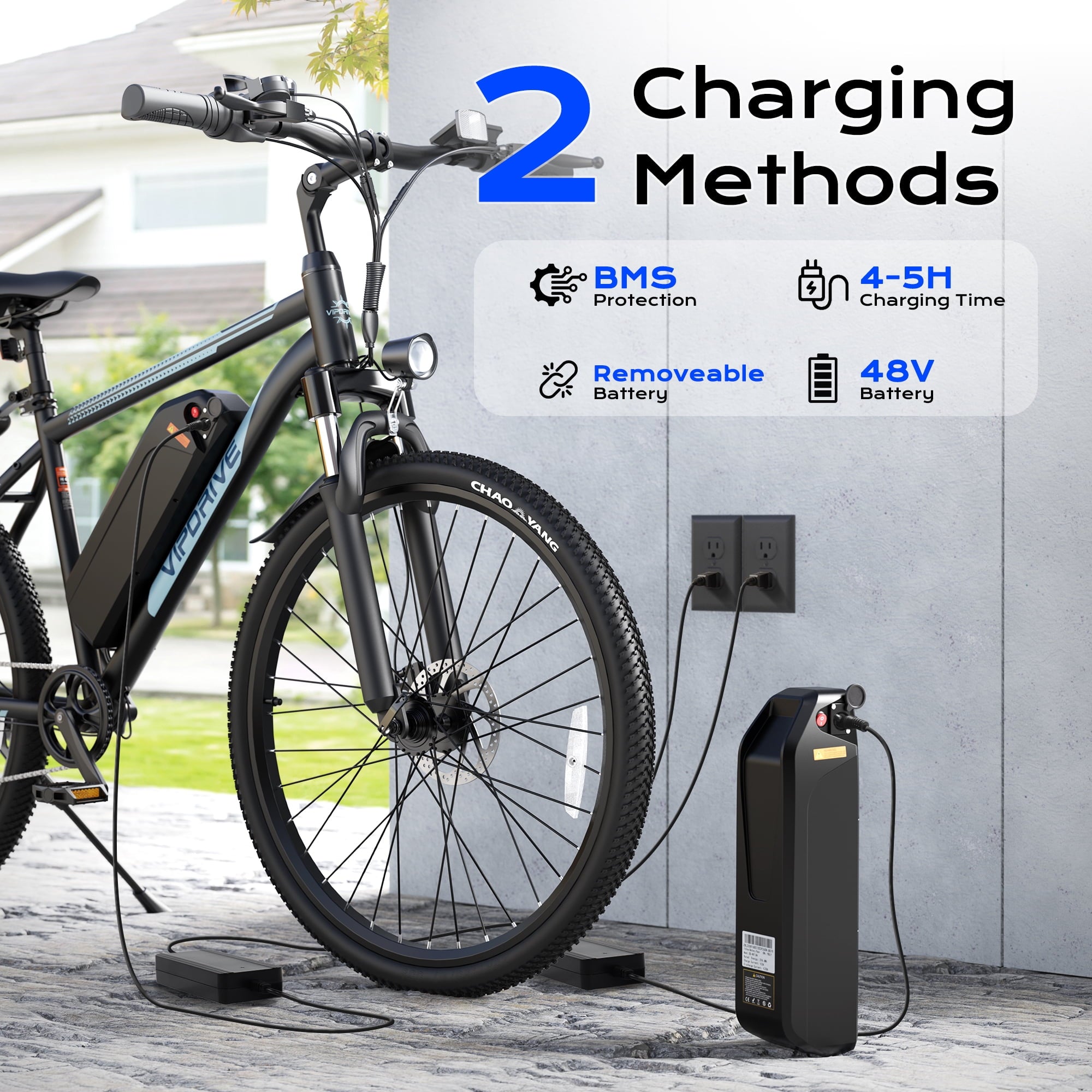 VIPDRIVE Electric Bike for Adults, 26'' 750W Peak Ebike, 48V 7.8AH Removable Battery，Up to 40 Miles 20MPH Electric Mountain Bike，Front Fork Suspension，UL2849