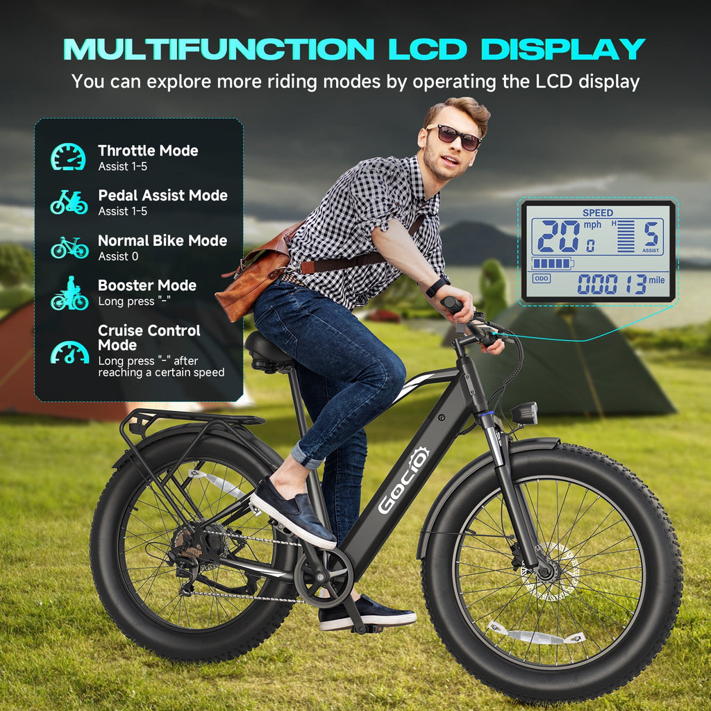 Gocio UL2849 Certified 26x4.0 Fat Tire Electric Bike for Adults, 1500W Peak Motor, 48V 15Ah Battery, 25MPH Max Speed, Off-Road Mountain E-bike