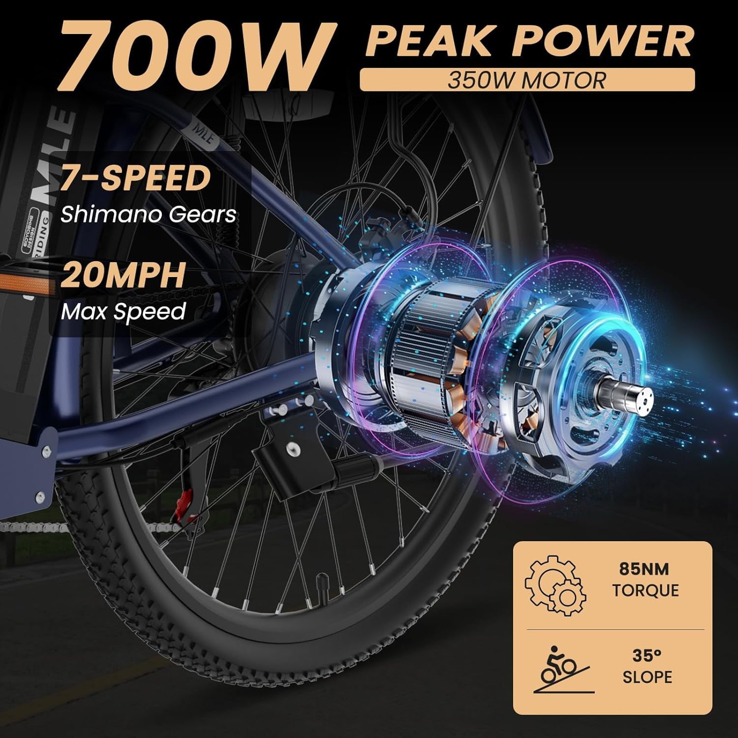 MOONCOOL Electric Bicycle for Adults 350W , 7-Speed Ebike with 36V 10.4Ah Removable Battery， 40 Miles Range , 20 mph Electric Commuter Bike for Women Men