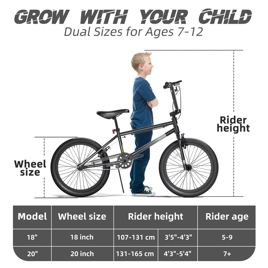Korimefa Freestyle BMX Bikes, 18 inch Kids Bicycles for 7-12 Years Old Boys Child Tween Teen, with Aluminum Alloy U-Brake, Rear R-Brake, Hand Brake Levers & Front Rear Pedals, White