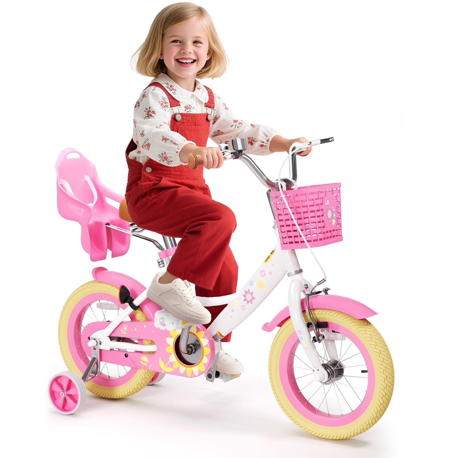 XJD 12 inch Kids Girls Bike for Ages 2-4 Years Child With Training Wheel 12 Children Bicycle With Handbrake Basket Toddler Cycle Bikes Pink