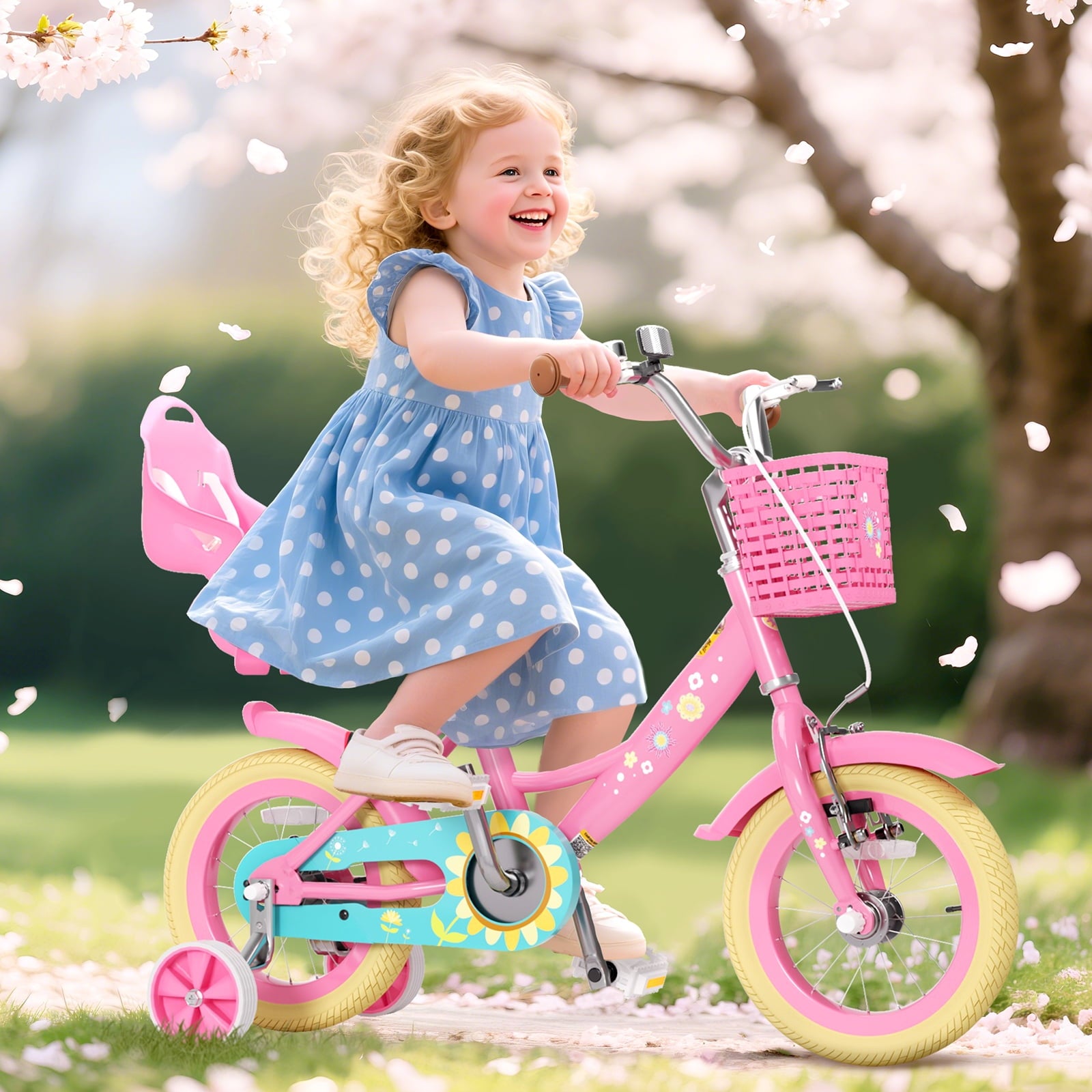 XJD 12 inch Kids Girls Bike for Ages 2-4 Years Child With Training Wheel 12 Children Bicycle With Handbrake Basket Toddler Cycle Bikes Pink