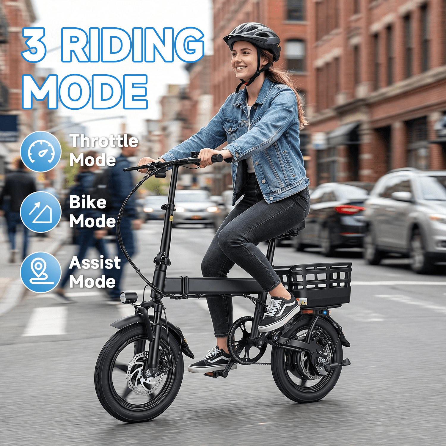 XKJ Electric Bike for Adults, Ebike, Electric Bicycle with 48V 12AH Battery,14 Folding Ebike for Teens, 21MPH,20+ Miles(MAX),500W Motor,Multi-Shock Absorption,Mini E Bikes with Baskets,UL2849