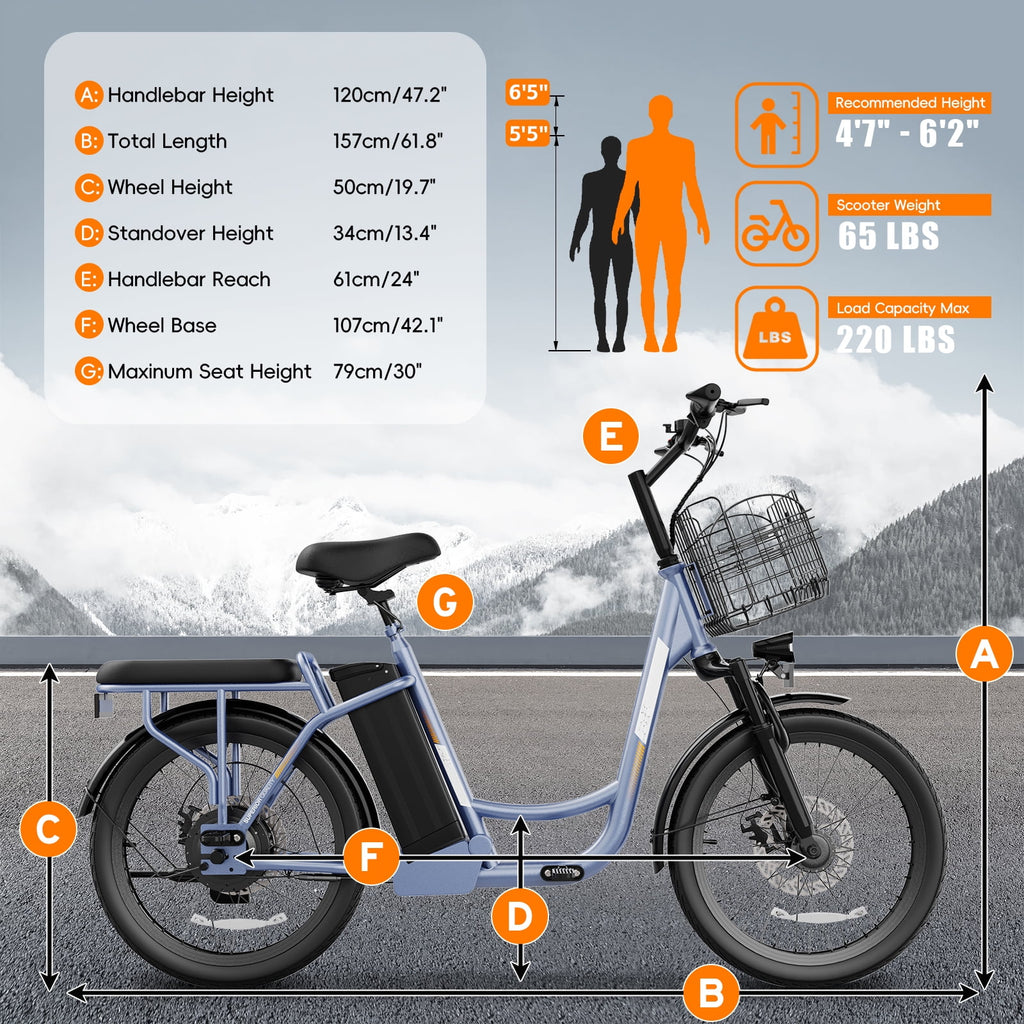 SANOPY 500W Electric Bike for Adults,48V Removable Battery,20 Mile Range&20MPH Max Speed,Electric Scooter with Seat,Commuter E-scooter for Adults and Teens,Gray,UL2272