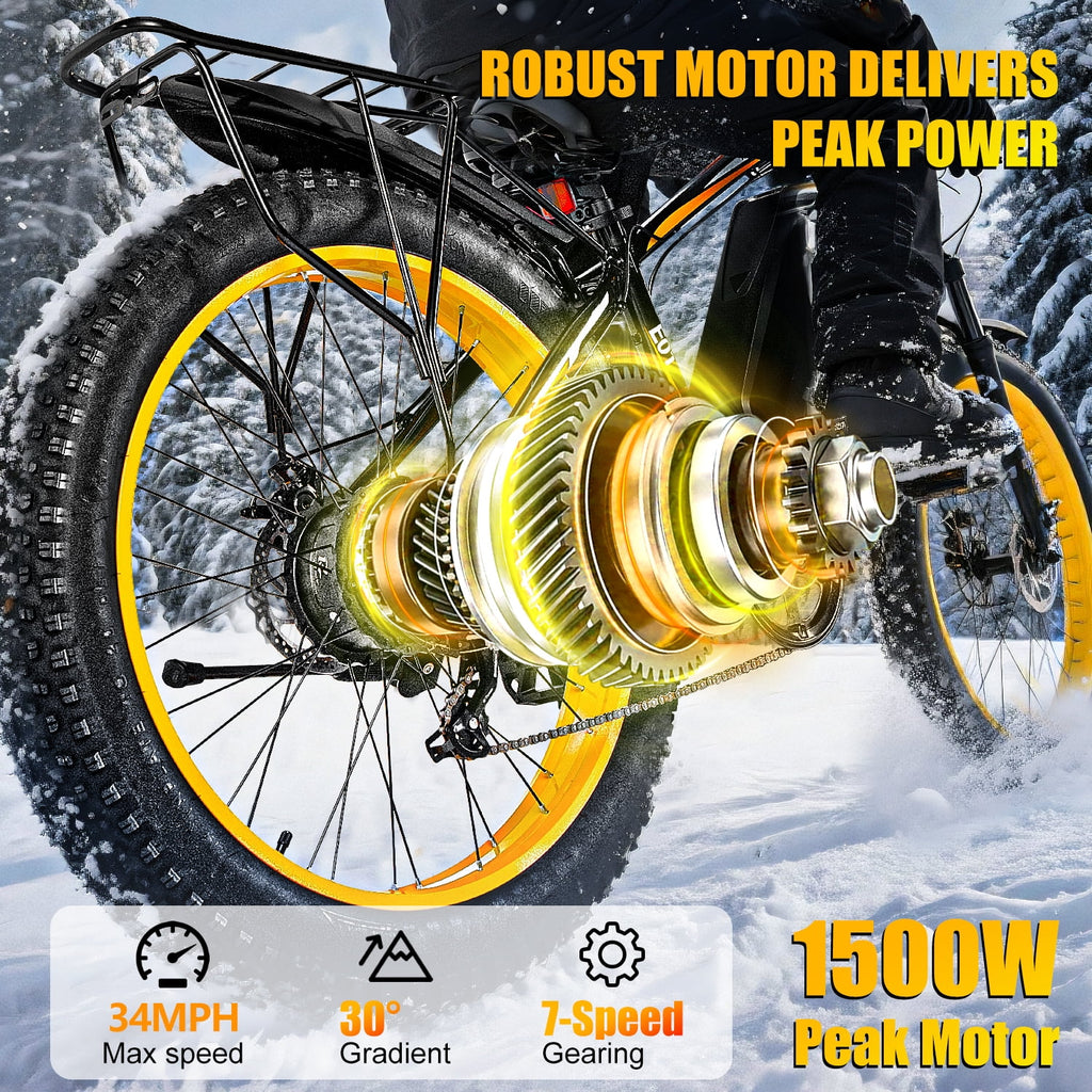 EOEOTWO 1500W Electric Mountain Bike for Adults,48V 15Ah Removable Battery 60Miles Longe Range, 34MPH Fast Cruiser Ebike, 26'' Fat Tire All-Terrain E-Bicycle with LED Display UL2849