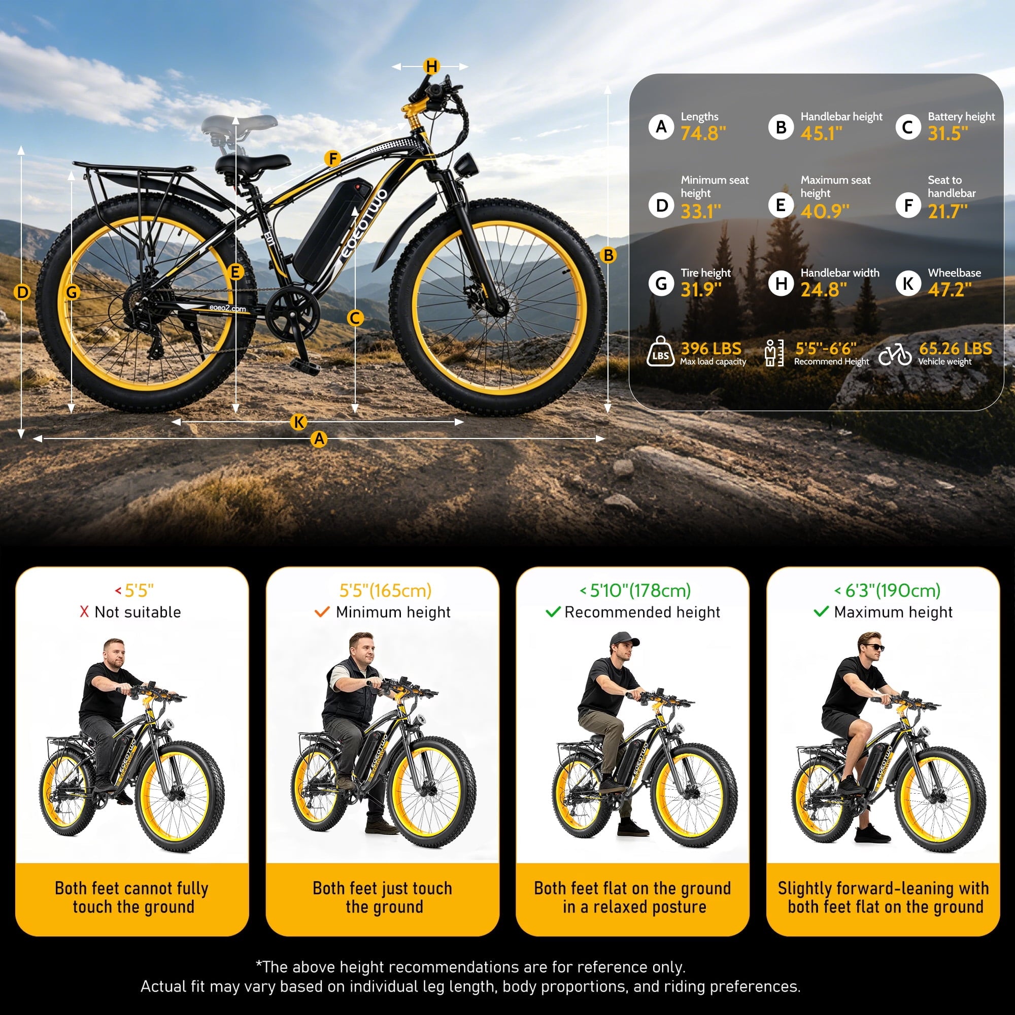 EOEOTWO 1500W Electric Mountain Bike for Adults,48V 15Ah Removable Battery 60Miles Longe Range, 34MPH Fast Cruiser Ebike, 26'' Fat Tire All-Terrain E-Bicycle with LED Display UL2849