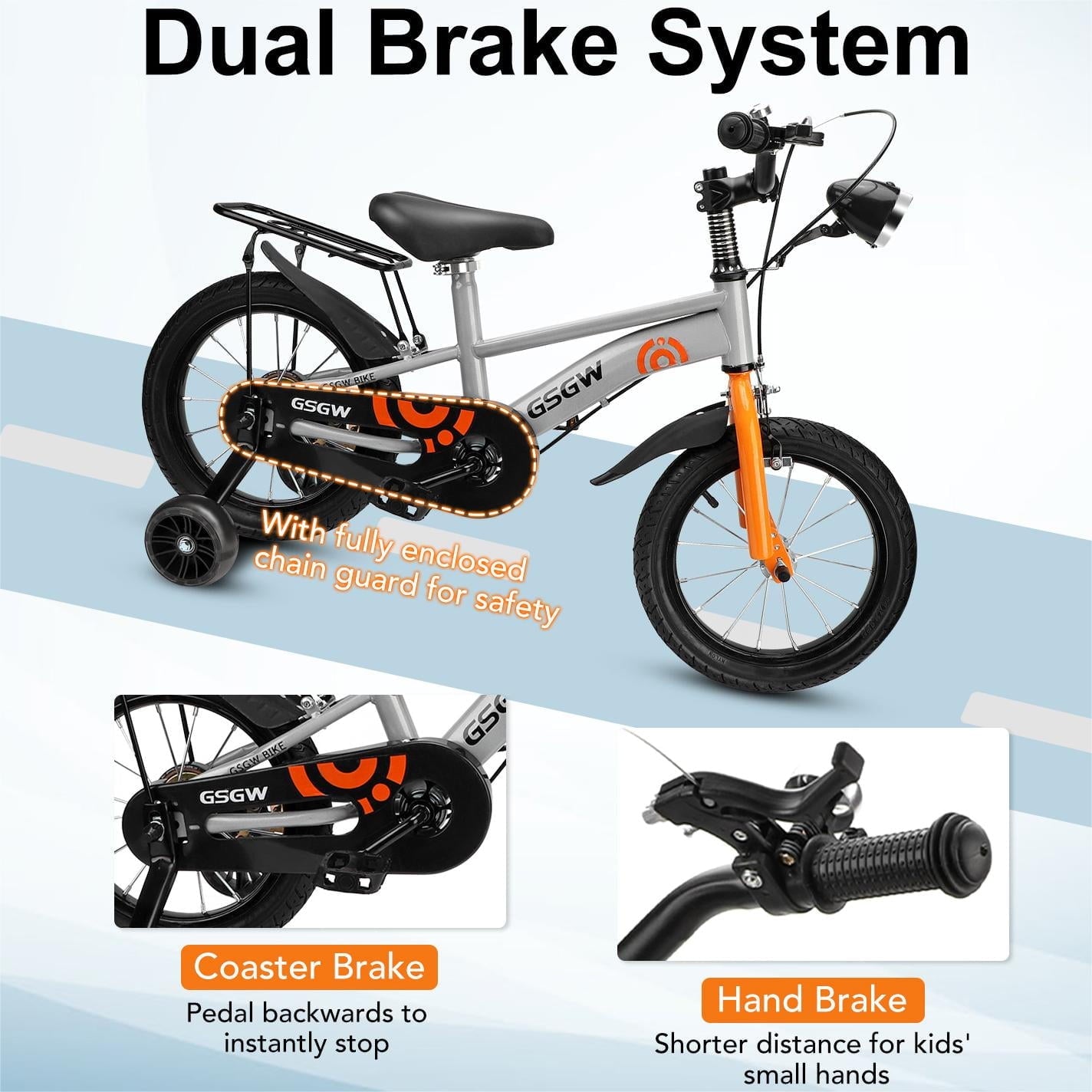 16 Kids Bike with Training Wheels, Height Adjustable Kid's Bicycle with Basket/Water Bottle/Inflator/Bell, Gifts for Girls Boys Toddlers Kids 3-8 YO