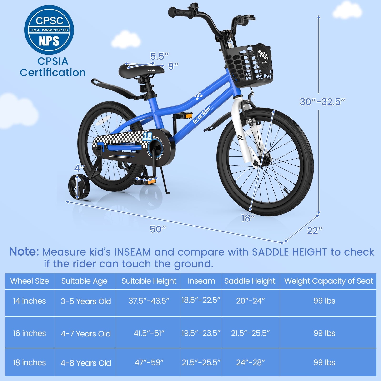 Costway 14'' Kid's Bike with Removable Training Wheels & Basket for 3-5 Years Old White