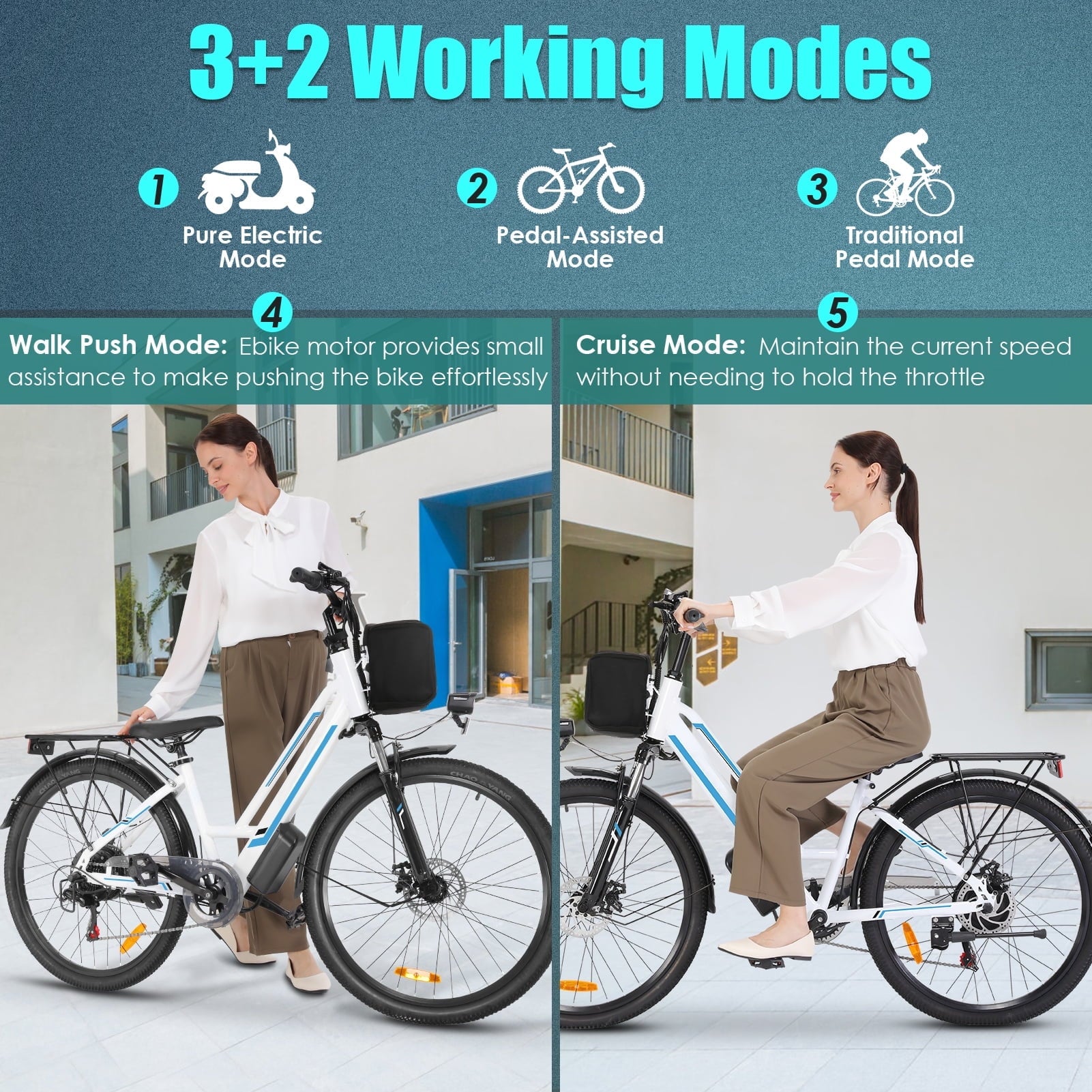 Elifine 500W Electric Bike for Adults, 26 Commuter Electric Bicycle 19.8mph City Ebike with 5 Riding Modes, 48V 7.8Ah Removable Battery UL 2849, LCD Intelligent Display Hybrid Electric Bike Red