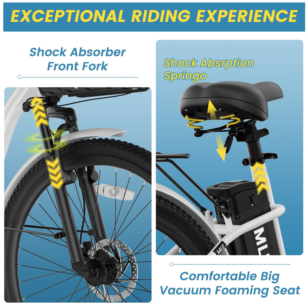 MOONCOOL Electric Bicycle for Adults 350W , 7-Speed Ebike with 36V 10.4Ah Removable Battery， 40 Miles Range , 20 mph Electric Commuter Bike for Women Men