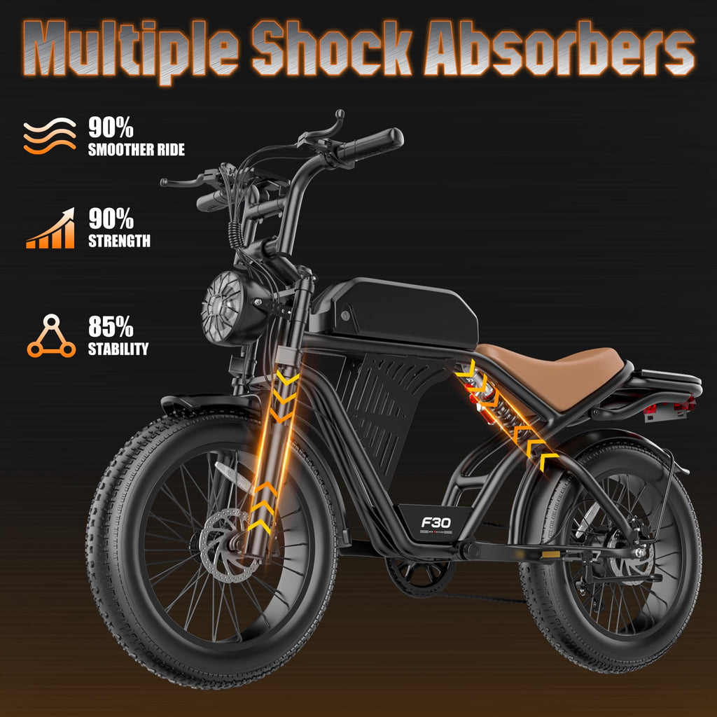 PostJoy F30 2500W Electric Bike, 48V20Ah Battery up to 50 Miles 7-Speed All-Terrain, 20-inch Fat Tire Full Suspension, off-Road Dirt Mountain Bike UL2849 Certified