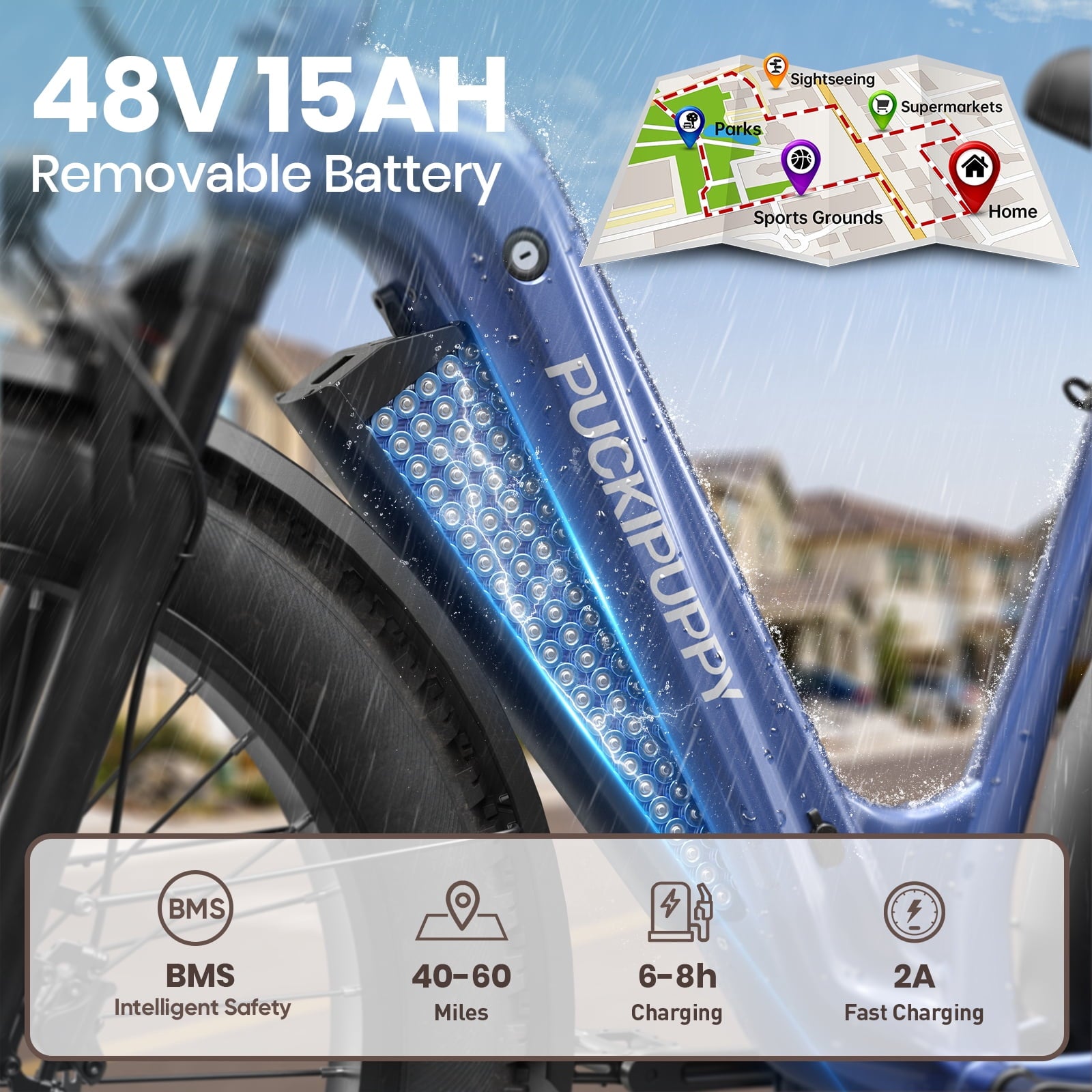 PUCKIPUPPY 960W Peak Electric Bike for Adults Step Through E-Bike 28mph Max Speed 60Miles Range 26 Fat Tire Electric Mountain Bike 48V 15AH Battery 7 Speed off-Road Ebike, Comply with UL2849 By SGS