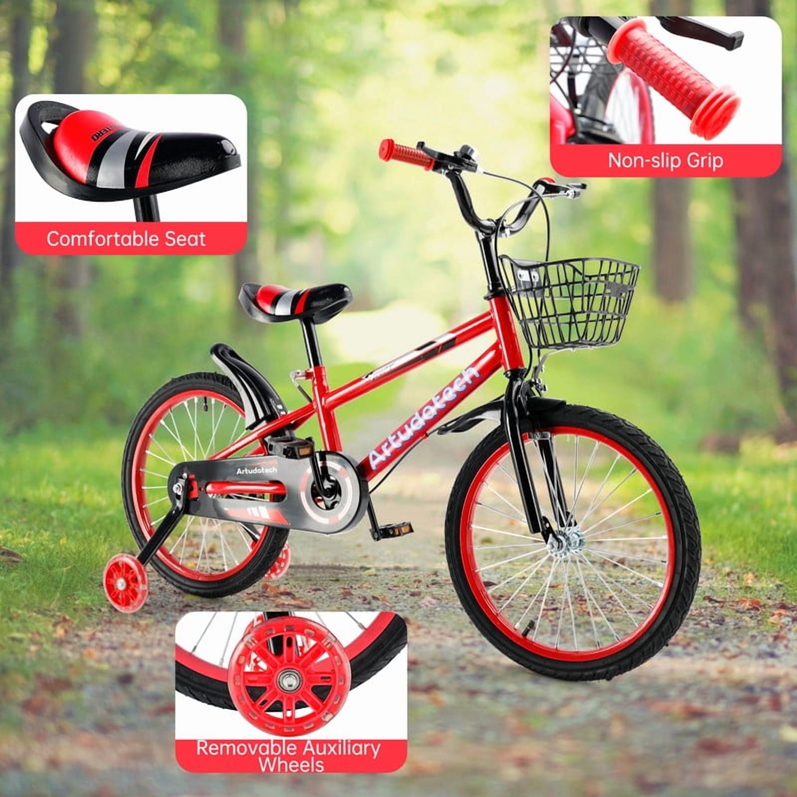 Kids Bike for Ages 3-10 Years Old Boys Girls, 14/16/18 Inch Kid's Bikes with Training Wheels, Basket, Dual Brake, Children Bicycle for Kids and Toddler Beginners, Pink/Red